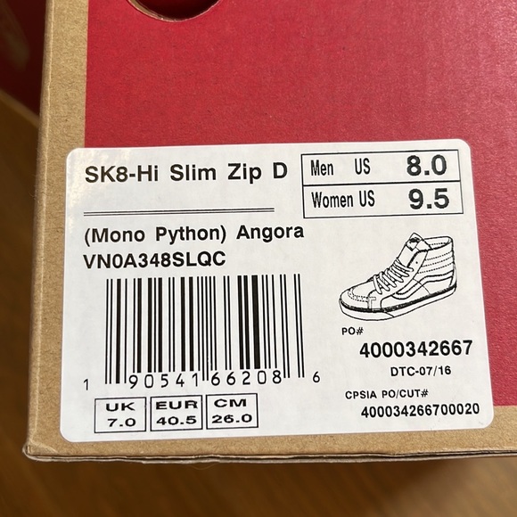 Vans SK8-Hi in Mono Python Angora UNISEX Size M 8.0/W 9.5 - Picture 8 of 9